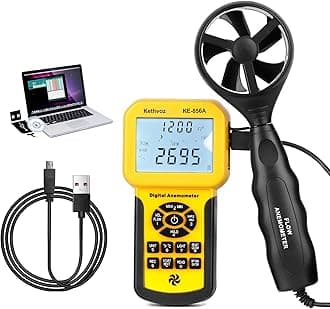 Kethvoz 856A HVAC Anemometer, Commercial CFM/CMM Air Flow Tester w/USB Data Storage & PC Connect - Measures Wind Speed, Air Volume, Temperature for AC, Ducts, Dust Collection Systems