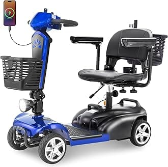 15-25Miles Eldryvon 4 Wheels Mobility Scooter for Adults&Senior, 300Lbs All Terrain, 350W Electric Powered Wheelchair Device with Extended Battery, Dual Basket (Blue, 15Miles Standard)