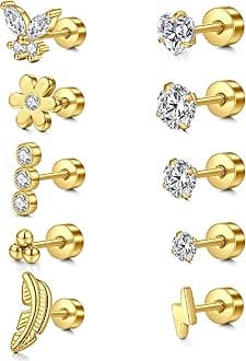 MODRSA 20g 16g Cartilage Earrings for Women Silver Gold Helix Piercing Jewelry Surgical Steel Hypoallergenic Flat Back Earrings Cartilage Hoop for Women Forward Helix Earring Tragus Jewelry Screw Back