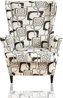 Jusmate Wingback Chair Slipcover Printed Wing Chair Slipcover 2 Piece Spandex Wing Chair Slipcovers Armchair Covers with Elastic Bottom-Abstract Lattice