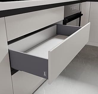 LAPO Heavy Duty Tandem Drawer System, Soft Close Channel Fittings, 22 Inch (550mm) & 6 Inch Height, 45 Kg Load Capacity, Modular Kitchen Drawer Hardware, 3 Years Warranty (Grey Finish)