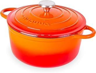 Cast Iron Pot with Lid – Non-Stick Ovenproof Enamelled Casserole Pot – Sturdy Dutch Oven Cookware – Orange, 4.7L, 24cm –