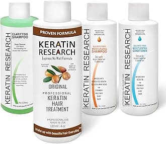 KERATIN RESEARCH Brazilian Keratin Hair Straightening and Smoothing Blowout Complex Treatment Professional Organic Results shiny Hair with Natural look Queratina Keratina (16 Fl oz Kit Original)