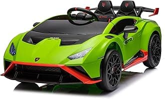 joyee&elephant Lamborghini Huracan STO 24V Kids Electric Ride-On Drift Car: Speeds 1.86-5.59 MPH, Ages 3-8, Foam Front Wheels, 360° Spin, LED Lights, Dynamic Music, USB Port, Drift Feature (Green)
