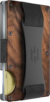 Hayvenhurst Wallet For Men - Reinvented Design Men's Wallet - Slim, Minimalistic & Seamless Card Case, Blocks RFID Scanners, Holds 12 Cards, Walnut Wood, Cash Strap