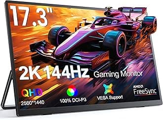 UPERFECT 2K 144Hz Portable Monitor 17.3 Inch 2560x1440P Portable Gaming Monitor Travel Monitor for Laptop HDR IPS Screen with VESA, Stand, Dual Speakers for PC Phone Game Console Steam Deck