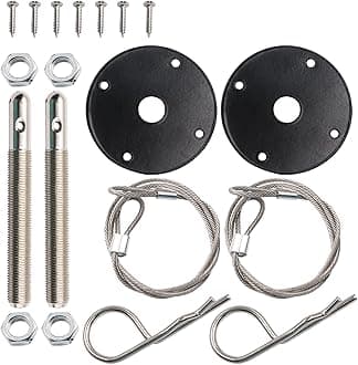 2 PCS Hood Pins Set, Engine Hood Lock Shock-Absorbing Hardware Fixer, Stainless Steel Anti-Rust Accessories with Racing Lanyard Hook Nut Screw, Universal for Most Cars Repair Tool (Black)