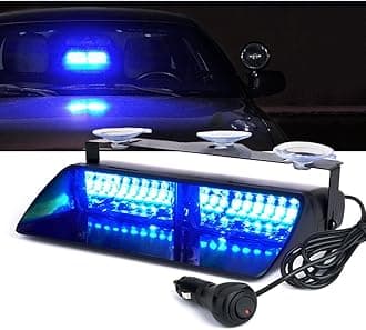 Xprite Blue LED Emergency Dash Strobe Light, Interior Windshield Safety Warning Police Lights w/Suction Cups, 12V Windshield Visor Light Bar for Police Law Enforcement Firefighter POV Vehicles Trucks