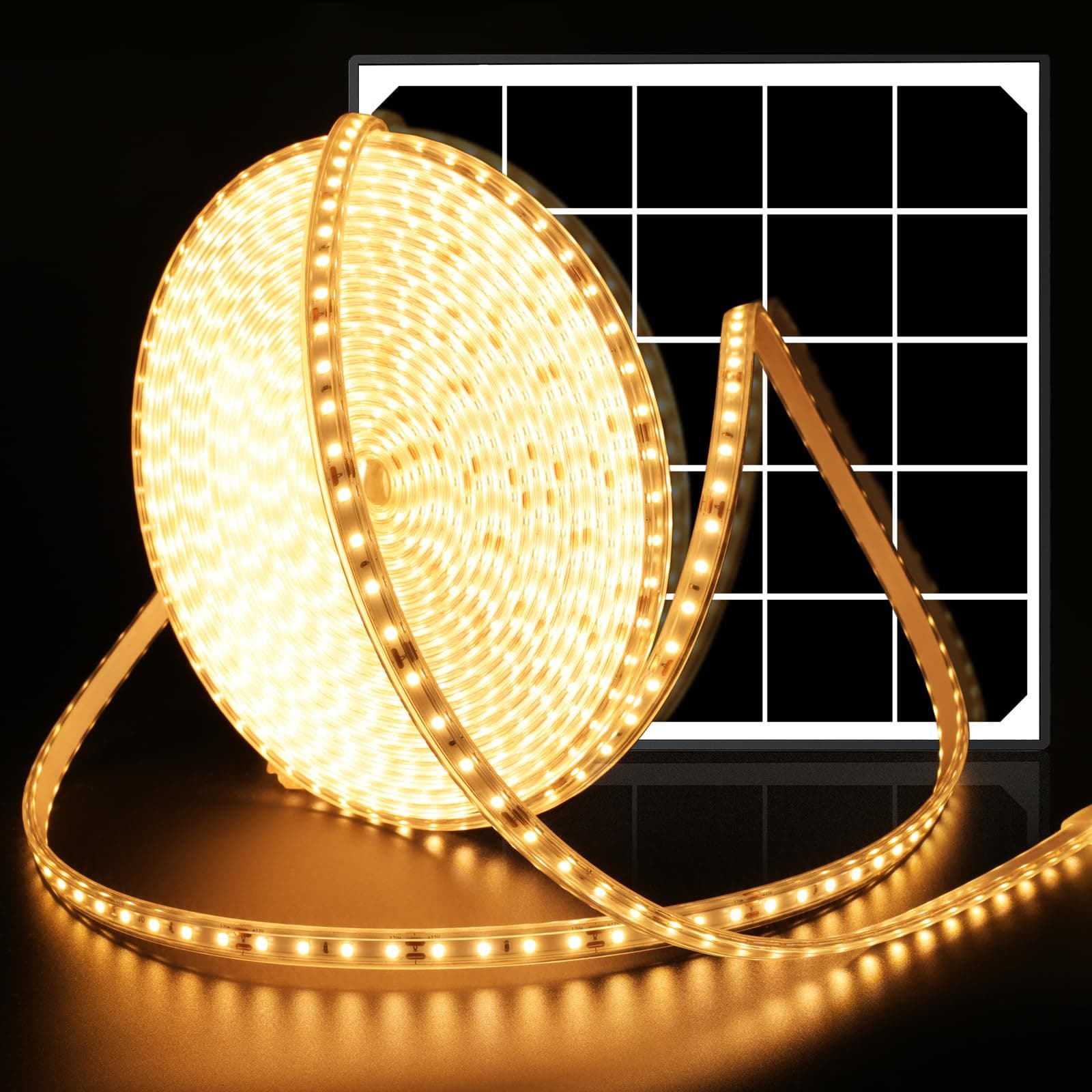 intelamp Solar LED Strip Lights, 32.8FT Dimmable Solar String Lights for Outside 3000K Bright, Solar Strip Light with Remote Timer for Deck, House, Garden, Balcony, Pool, Party Wedding Decorations