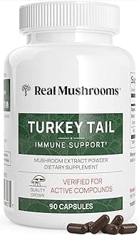Real Mushrooms Turkey Tail Capsules - Organic Mushroom Supplement with Potent Turkey Tail Mushroom Extract for Gut, Energy, Brain, & Immune Support - Vegan Mushroom Extract, Non-GMO, 90 Caps