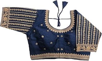 Pujia Mills Women's Readymade Blouse Embroidery Multi Coding Gold Thread Indian Ethnic Designer Stitched Readymade Saree Half Sleeve Blouse for Women for Saree Lehenga Choli