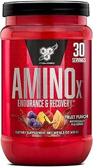 BSN Amino X Muscle Recovery & Endurance Powder, BCAAs, 10 Grams of Amino Acids, Keto Friendly, Caffeine-Free, Support Endurance, Zero Sugar, Fruit Punch, 30 servings, 15.34 Ounce (Packaging May Vary)