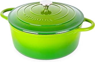 Cast Iron Dutch Oven with Lid – Non-Stick Ovenproof Enamelled Casserole Pot – Sturdy Dutch Oven Cookware – Green, 7.3-Quart, 30cm – by Nuovva