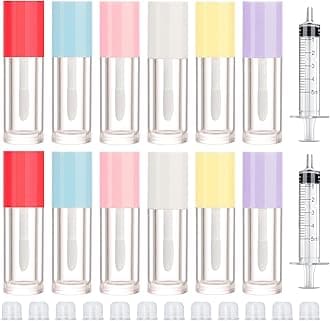 2.5ml 12 PCS Empty Lip Gloss Tubes with Wand Lip Gloss Containers Cute 0.08oz Clear Refillable Lipgloss Making Supplies Kit for DIY Makeup+ 2pcs Syringes