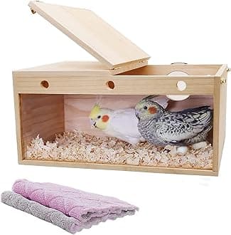 kathson Transparent Parakeet Nesting Box Parakeet Breeding Box Bird Nest with Perch Wooden Acrylic Bird Cage House Nest for Parrot Lovebirds Cockatiel Conure Budgie and Other Small Medium Birds(XL)