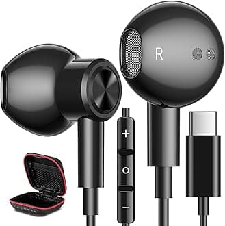 USB C Headphones Wired Type C Earphones for Samsung/Galaxy S26 S25 S24 Plus S23 S22 S21 S20 Ultra Magnetic Corded Earbuds for iPhone 15 Pro Max 16 16e 17 17e Air for Apple/Android Ear Buds Black