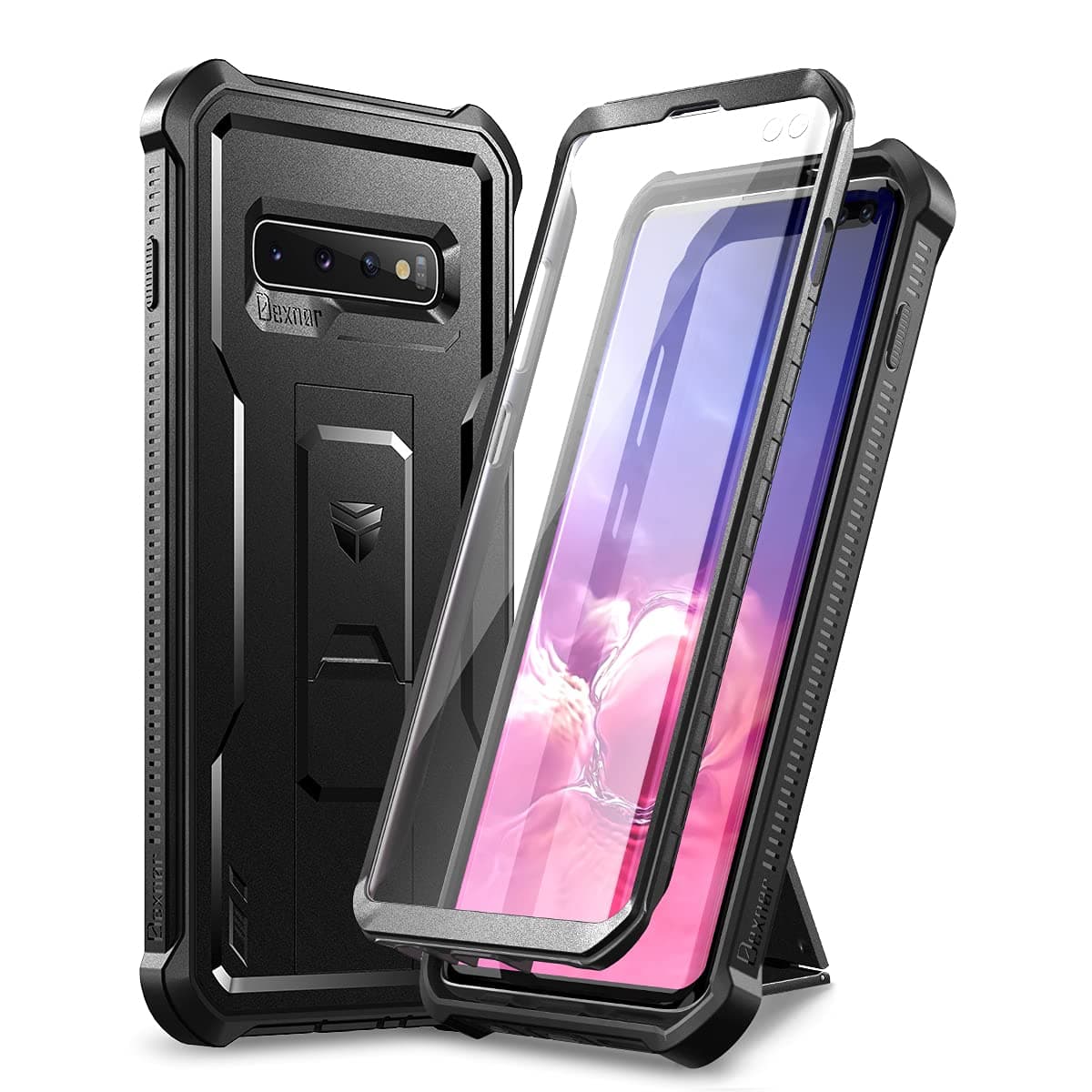 – for Samsung S10 Plus Case, [Built in Screen Protector and Kickstand] Heavy Duty Military Grade Protection Shockproof Protective Cover for Samsung S10 Plus - Black