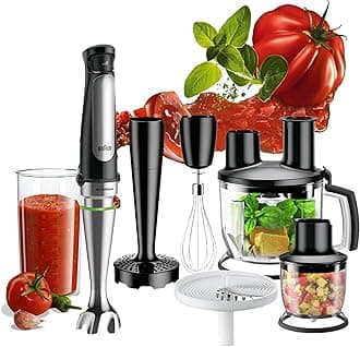 Hand Blender MultiQuick 7 1000W with 600ml BPA-free Beaker, 1.5L Food Processor, 350ml Chopper, Puree/Masher, Whisk, Easy SmartSpeed, SplashControl & PowerBell Plus Technology MQ 7087X Black