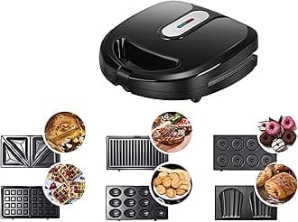 6 in 1 Waffle Maker, Sandwich Maker with Removable Plates, Donut Maker Dual-Sided Heating Non-Stick Plates, Walnut Cookie Maker, Multi Breakfast Maker for Grilled Cheese, Toast, Bread