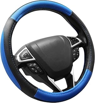 SEG Direct Car Steering Wheel Cover for Prius Civic Model 3 Model Y Camaro, Small Size 35.5-36cm, Auto Interior Accessories, Black and Blue