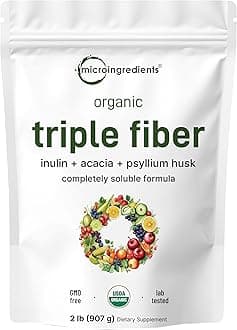 Micro Ingredients Organic Triple Fiber Powder, 2lb | Natural Prebiotic to Support Digestive & Gut Health | Soluble, Easily Digestible | Unflavored, Vegan