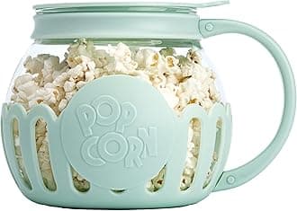 Patented Micro-Pop Microwave Popcorn Popper with Temperature Safe Glass, 3-in-1 Lid Measures Kernels and Melts Butter, Made Without BPA, Dishwasher Safe, 1.5-Quart, Aqua