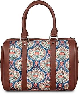 ZOUKPrinted Vegan Leather Handmade Women's Handbags with double handles and detachable Sling Strap