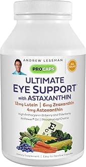 Andrew LessmanUltimate Eye Support with Astaxanthin 30 Softgels – 12mg Lutein, 6mg Zeaxanthin, 4mg Astaxanthin, Bilberry, Key Nutrients to Support Eye Health & Promote Healthy Vision. No Additives