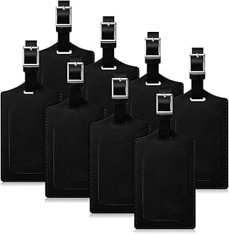Travelambo 8 Pack Leather Luggage Travel Bag Tags Black