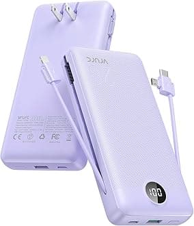 Portable Charger 20000mAh, Fast Charging Power Bank USB C,4 Output 2 Input Travel Essentials Charging Bank Equipped with LED Display,Built-in Wall Plug and Cables,Phone Charger Battery,Purple