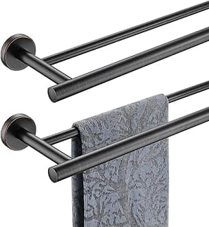 JQK Double Bath Towel Bar, Oil Rubbed Bronze 30 Inch 304 Stainless Steel Thicken 0.8mm Towel Rack for Bathroom, Towel Holder Wall Mount, 33 in Total Length 2 Pack, TB100L30-ORB-P2