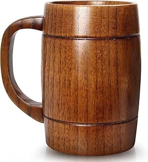 24 oz Large Wooden Beer Mug for Men Women Vintage Wood Viking Cup Rustic Wooden Tankard Cool Drinking Stein Cup Unique Camping Coffee Man Mugs Gifts for Beer Lovers Him Handmade Big Tea Coffee Mug