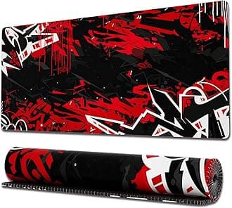 Ovenbird Gaming Mouse Pad with Stitched Edges, Abstract Graffiti Mouse Pad, Extended XL Mouse Pad with Non-Slip Base, Cool Large Mouse Mat for Desk, 80 x 30 cm, Black