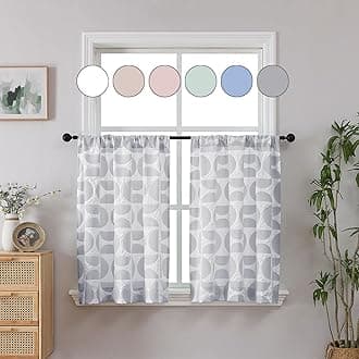 Aiyufeng Grey Short Window Curtains Tier 36 Inch Length 2 Panels Set, 3D Embossed Textured Kitchen Window Curtains, Soft Airy Farmhouse Curtains for Living Room Bedroom, 38" Wx36 L Inches