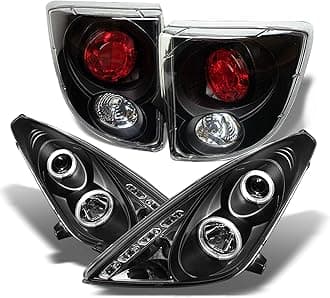 AKKON - For Toyota Celica Black Halo Projector DRL LED Headlights Driver/Passenger Lamps + Tail Brake Light Assembly