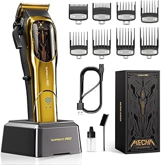 SUPRENT® PRO Professional Hair Clippers for Men- High Torque Brushless Motor with DLC Coated Ceramic Blade, Mens Cordless Hair Clippers Set for Barbers with Charging Base, Fashion Gift for Men (Gold)