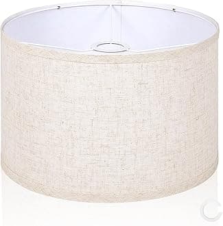 OUTON Drum Lamp Shades for Floor Lamps, 12"" Top x12 ""Bottom x 9"" High, Easy to Assemble, Replacement Linen Lampshades for Table Lamps & Bedside Lamps (1.65"" Spider), Buckwheat