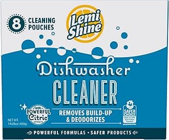 Lemi Shine Natural Dishwasher Cleaner - Hard Water Citric Acid Cleaning Powder - Lemon Scented Eco-Friendly Dishwasher Cleaner & Deodorizer - 14.08 oz (8 Pack)