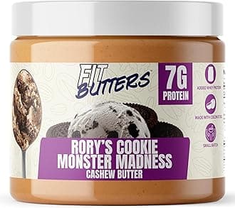 Fit Butters Rory's Cookie Monster Madness (Cookies & Cream Cashew Butter) Spread, Added Protein and Coconut Oil, Low Carb, Low Sugar, Complete Protein Dessert Flavored Nut Butter
