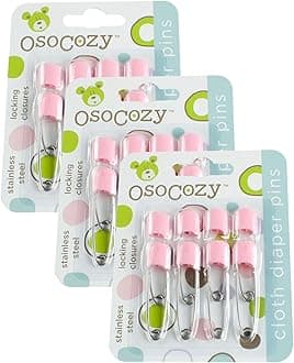 OsoCozy Diaper Pins - (Pink) - Sturdy, Stainless Steel Diaper Pins with Safe Locking Closures - Use for Special Events, Crafts or Colorful Laundry Pins, 8 Count (Pack of 3)