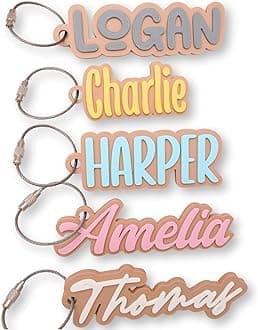 Personalized Backpack Name Tags, Kids Custom Backpack Keychains, Name Tags, Diaper Bag Tags, Lunch Box Keychain (Font #5)