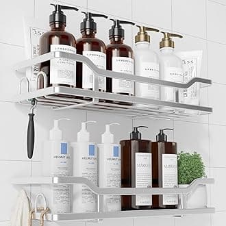 Kitsure Extra Large Shower Caddy - Adhesive Shower Organizer, Stainless Steel Shelf, No Drill Bathroom Storage, Home Decor Accessories, 2 Pack, Silver