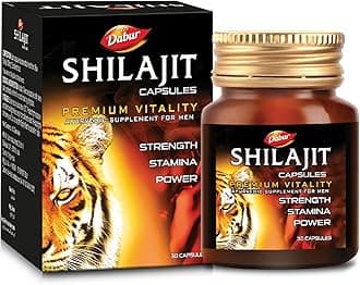 Dabur Shilajit Capsules 30s |Shilajeet |Increases Strength, Stamina & Power|Supports Vigor & Vitality|Improves Muscle Strength & Repair|Supports Body Building| Natural Fulvic Acid | Immunity