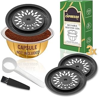 CAPMESSO Reusable Coffee Capsule Lids for Reusable Nespresso Pods Vertuoline, Food Grade Silicone Caps for Every Sizes of Refillable Vertuoline Pods with Scoop and Brush(3PCS Silicone Caps-NO PODS)