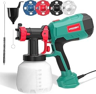 Paint Sprayer，HYCHIKA 600W HVLP Spray Paint Gun with 1200ML Tank, 4 Nozzles and 2 Cleaning Tools, Easy to Clean, Electric Paint Sprayer for Furniture, Cabinets, Fence, Walls, Door, Garden Chairs etc.