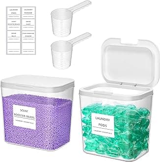 Lifewit 2 Pack Laundry Pods Container with Labels and Spoons, Press-to-Open Lid, Laundry Room Organization and Storage for Detergent, Bead, Scent Booster