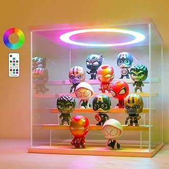 LANSCOERY RGB Lighted Acrylic Display Case – 5 Tier Wooden Showcase with Color Changing LED, Dustproof Organizer Box for Funko Pop, Mini Figures, Collectibles, 11.8x11x11.8inch