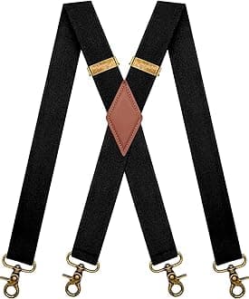 Vintage Suspenders for Men Heavy Duty 4 Snap Hooks for Belt Loops Adjustable X Back
