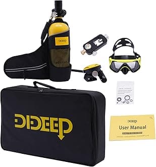 Mini Scuba Tank 1L Portable Diving Tank, 15-20 Minutes Diving Backup Lung Air Tanks Refillable Oxygen Cylinder Kit Reusable Pony Bottle Portable Diving Set Snorkeling Equipment