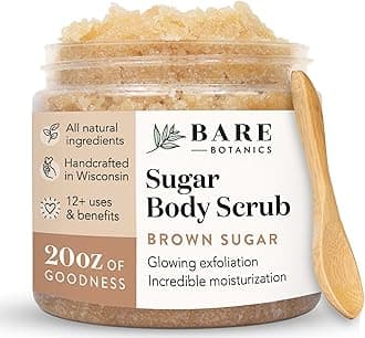 Brown Sugar Body Scrub 20 oz - Naturally Scented Coconut Vanilla Sugar Scrub Made in Madison, WI - Formulated w/Skin Loving Moisturizers - Vegan, Cruelty Free w/a Cute Wooden Spoon